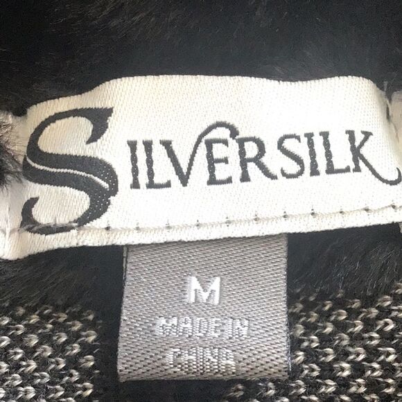 Silversilk Italian Connection Black Geometric Buckle Fur Knit Pullover  NEW - Picture 14 of 16